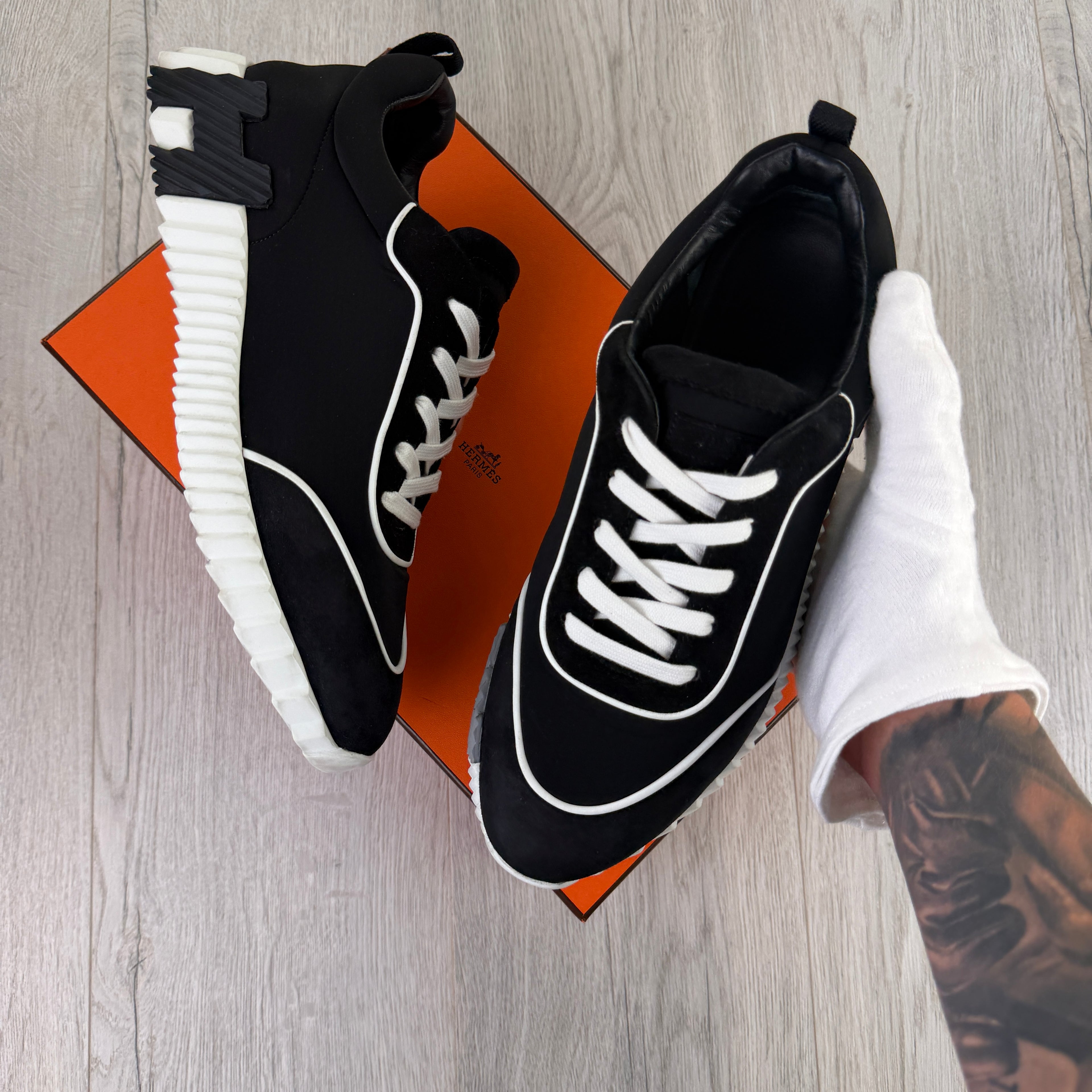 Hermes Men’s Black & White Bouncing Sneakers - 42 (Uk 8)