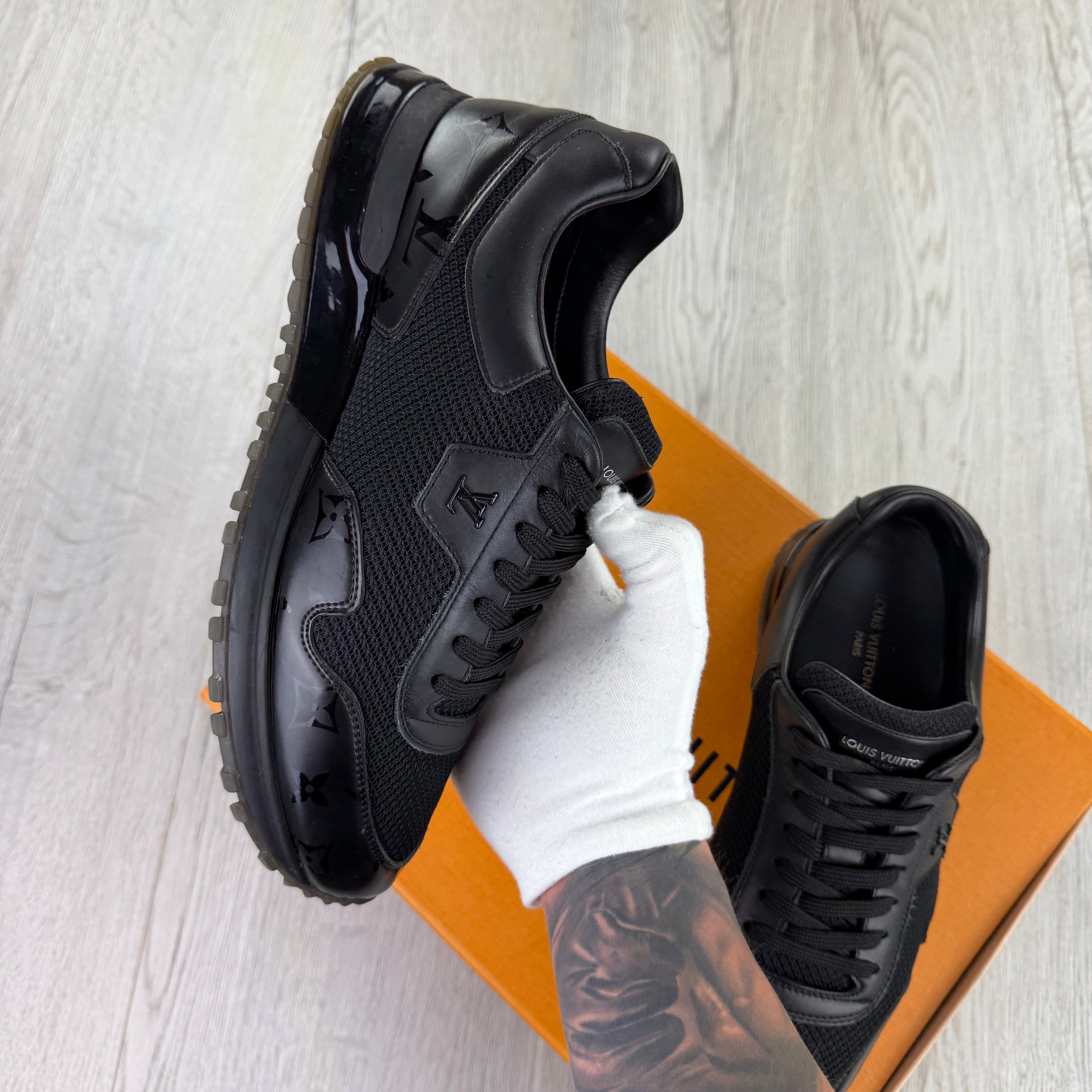 Louis Vuitton Men’s Black Monogram Leather Sneakers - Uk 8 (Fit 8.5)