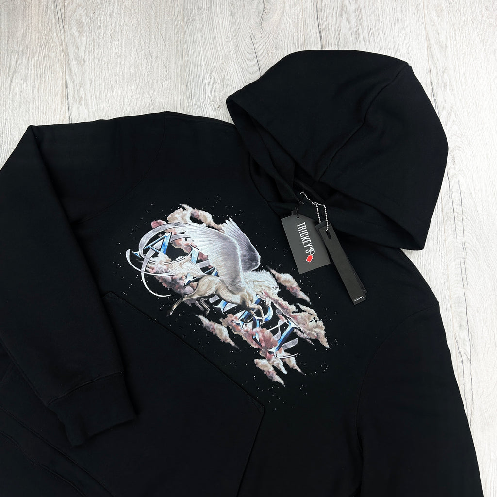 Amiri Men’s Pegasus Script Logo Black Pullover Hoodie