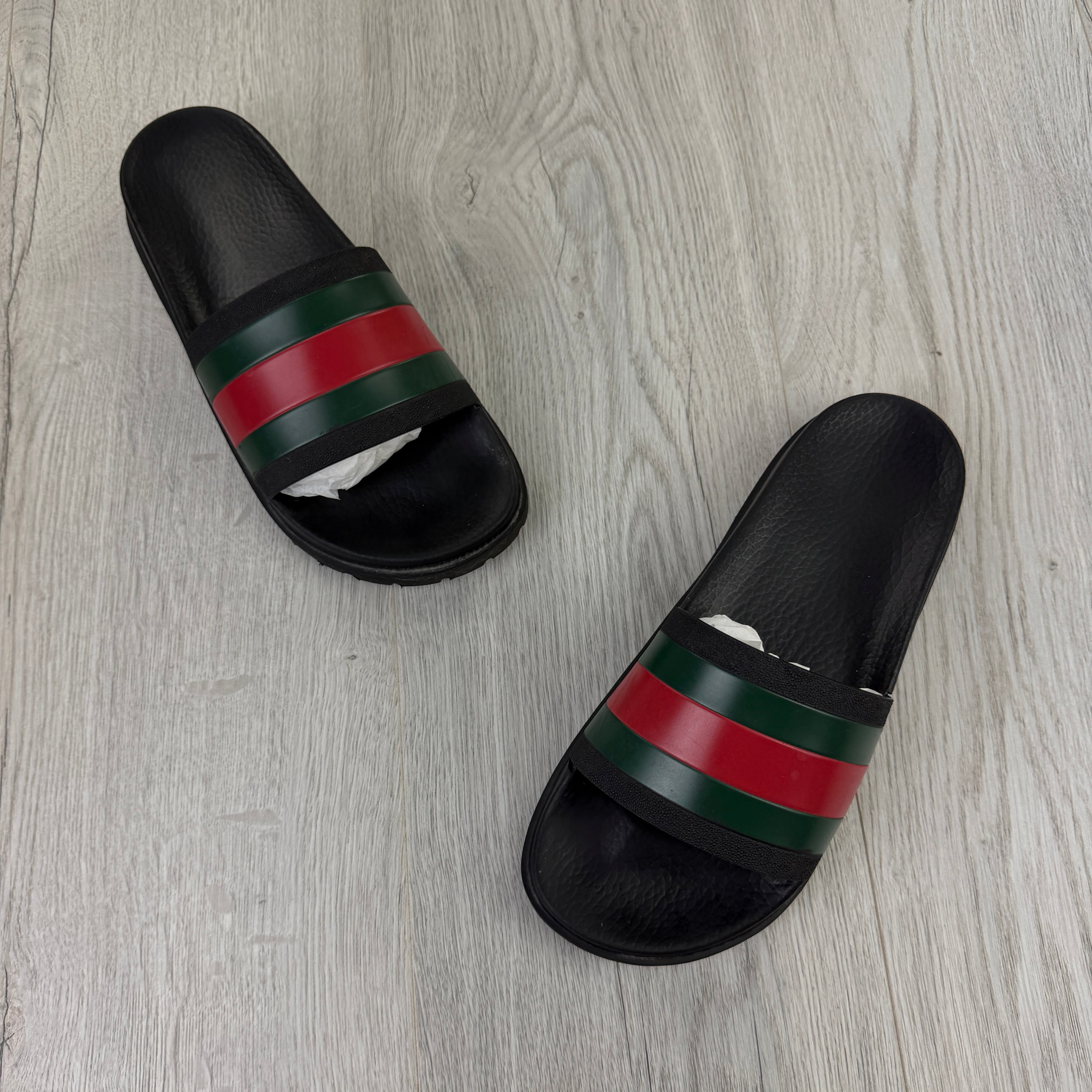 Gucci Men’s Black Web Stripe Sliders - UK 7