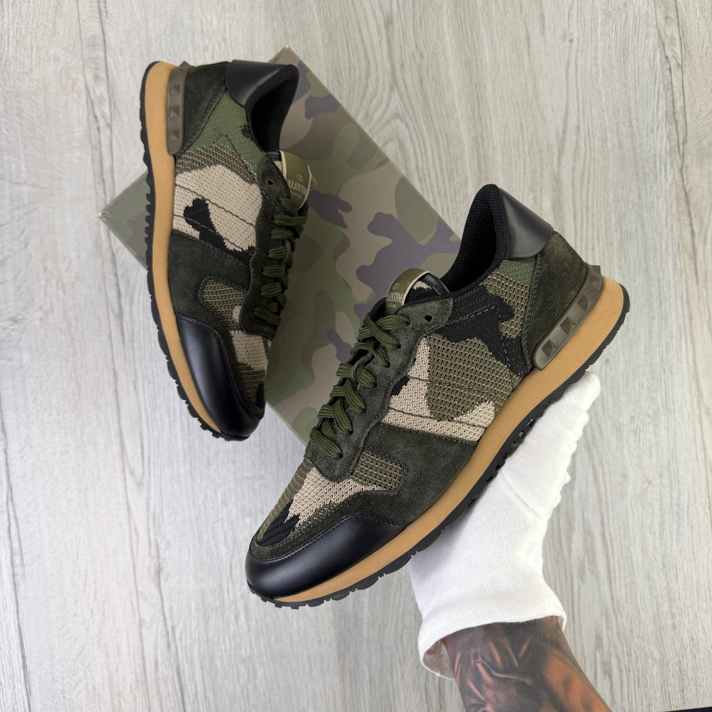 Valentino Men’s Khaki Camo  Mesh Rockrunner Trainers - Uk 7