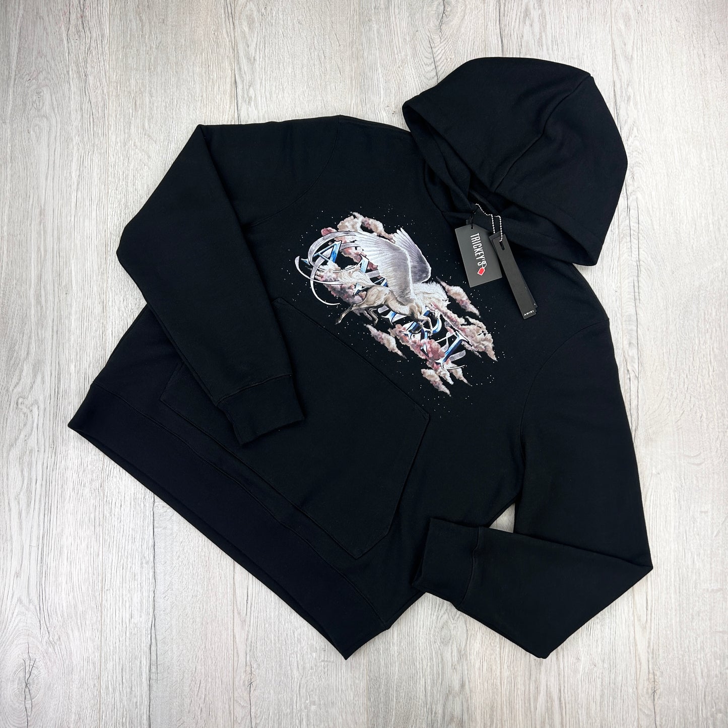 Amiri Men’s Pegasus Script Logo Black Pullover Hoodie