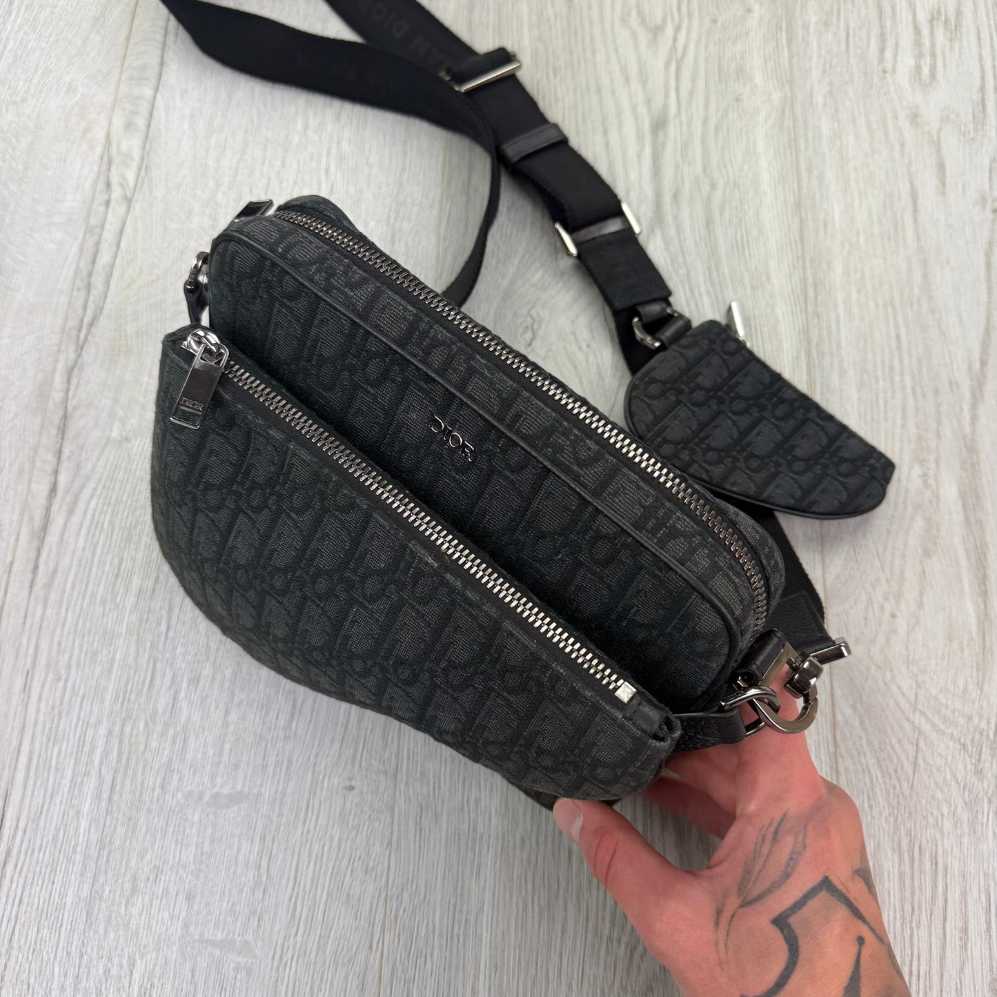 Dior Men’s Black Oblique Trio Saddle Bag