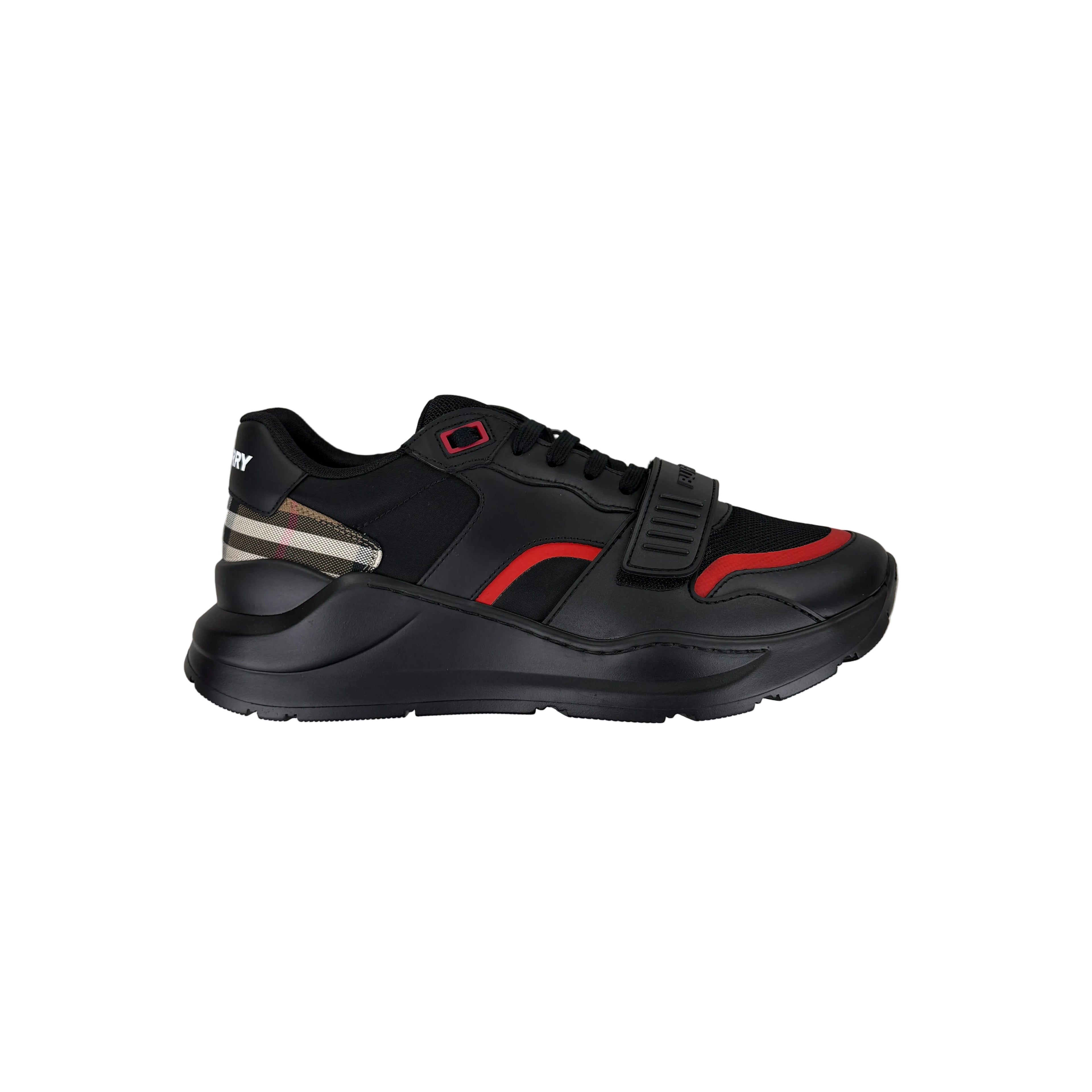 Burberry Men’s Black & Red Ramsey Check Trainers