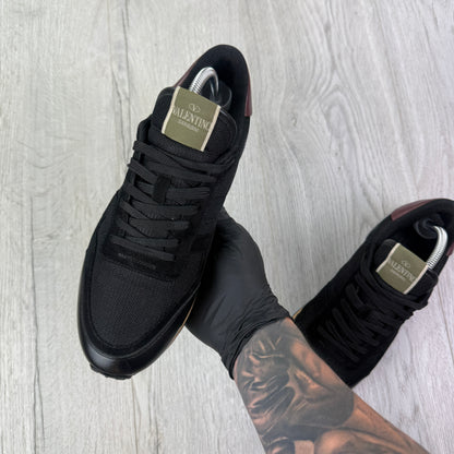 Valentino Men’s Black Mesh Runners With Maroon Heel - Uk 8