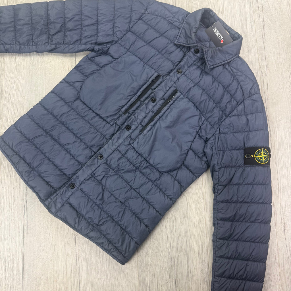 Stone Island Men’s Zip-up Padded Blue Overshirt - Medium