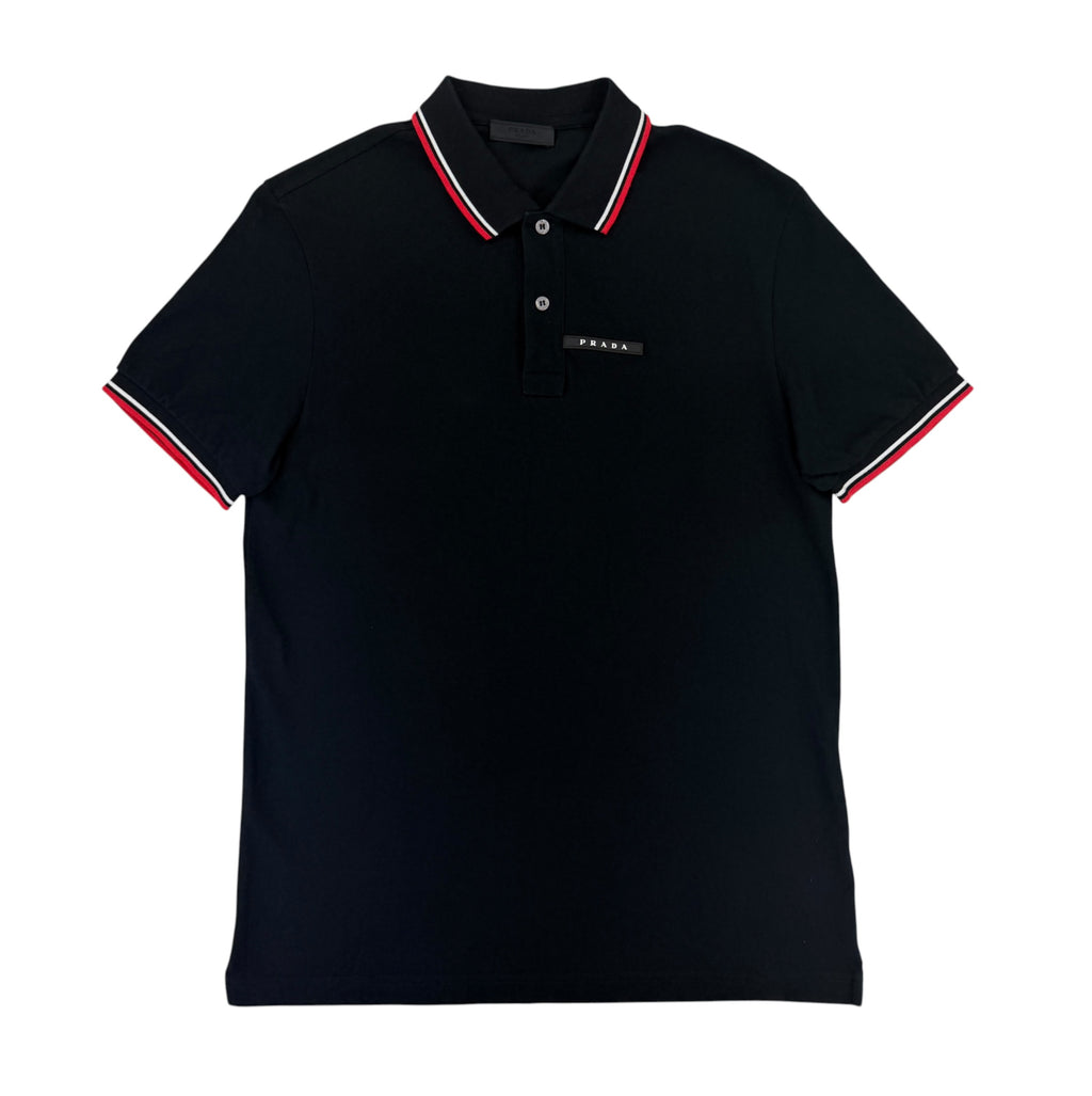 Prada Men’s Red Black Badge Polo - Large Slim