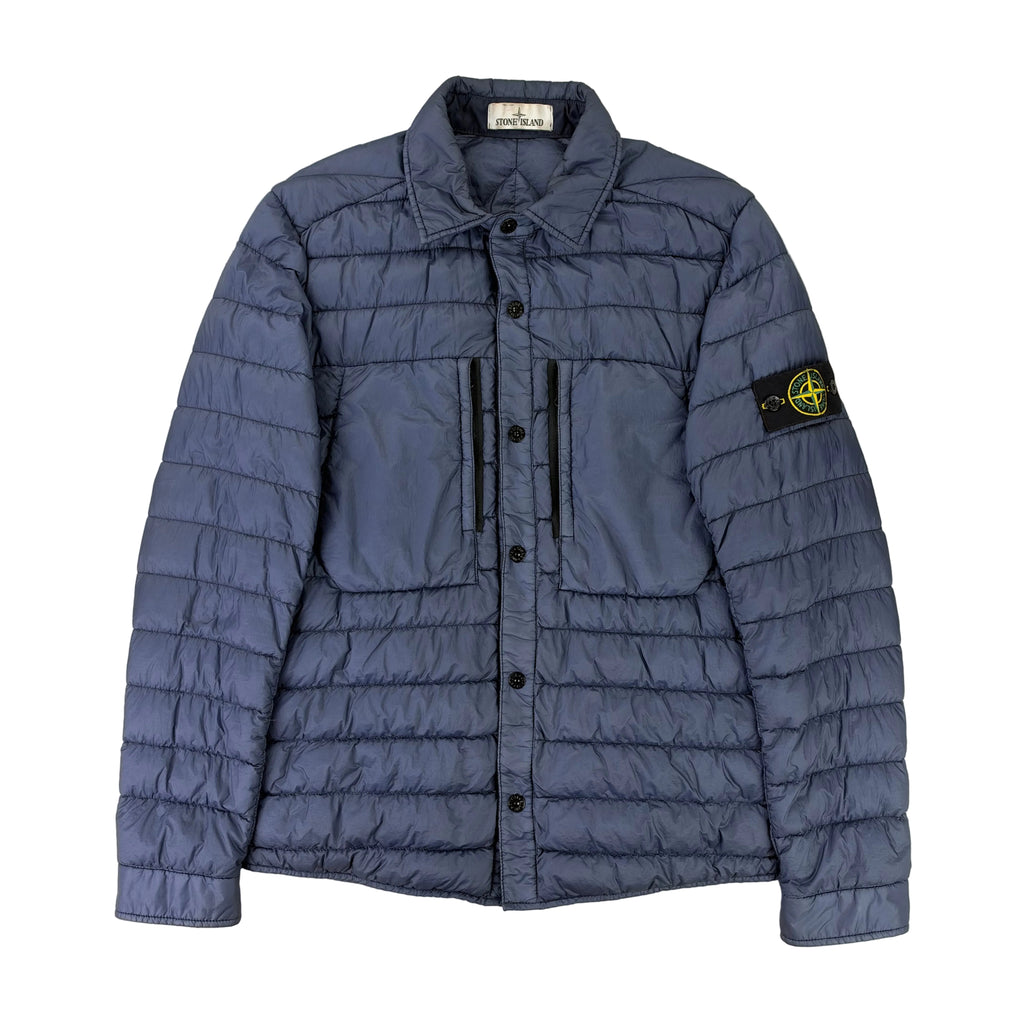 Stone Island Men’s Zip-up Padded Blue Overshirt - Medium