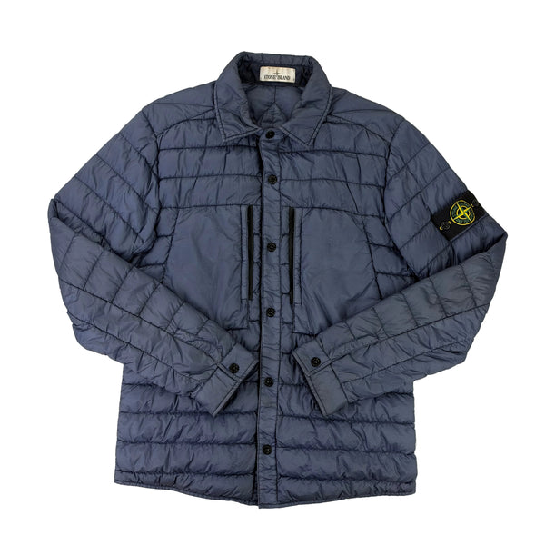 Stone Island Men’s Zip-up Padded Blue Overshirt - Medium