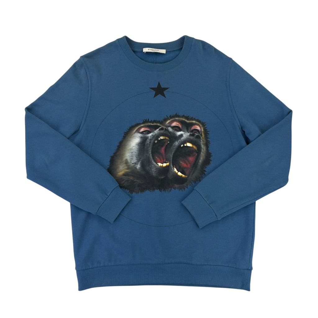 Givenchy Men’s Monkey Brothers Logo Black Crewneck Jumper - Small (Fit Medium)