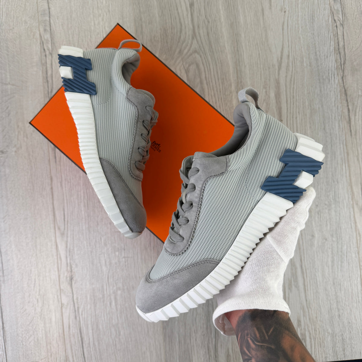 Hermes Men’s Grey Suede Bouncing Sneakers - Uk 7.5