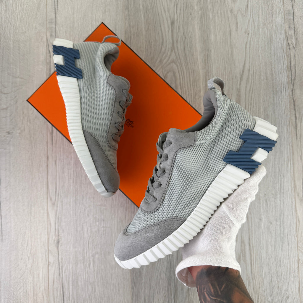 Hermes Men’s Grey Suede Bouncing Sneakers - Uk 7.5