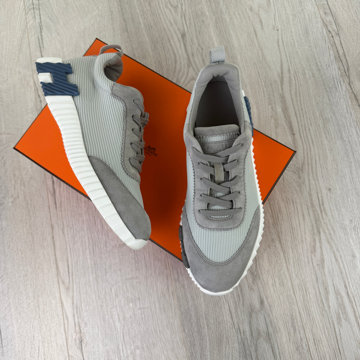Hermes Men’s Grey Suede Bouncing Sneakers - Uk 7.5