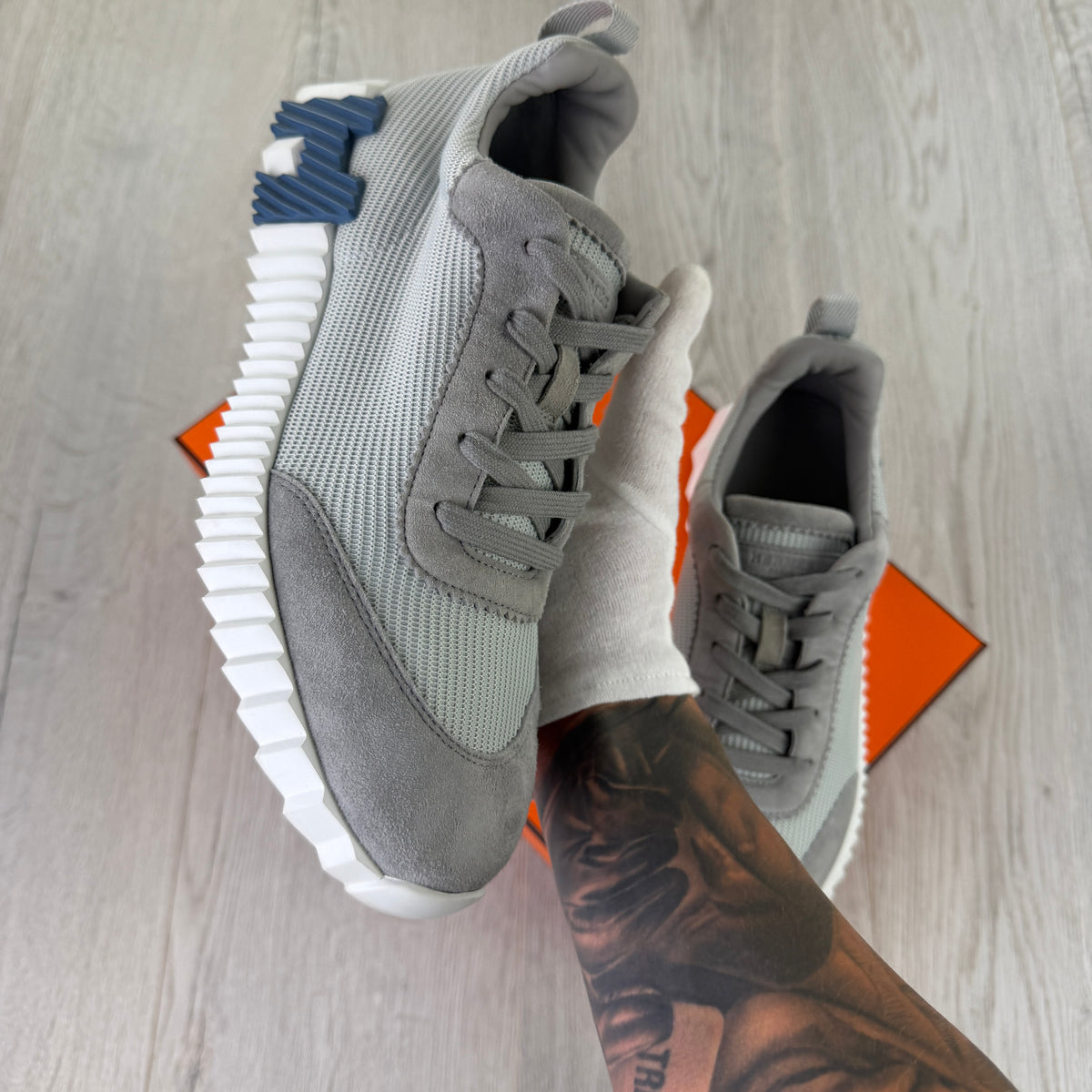 Hermes Men’s Grey Suede Bouncing Sneakers - Uk 7.5