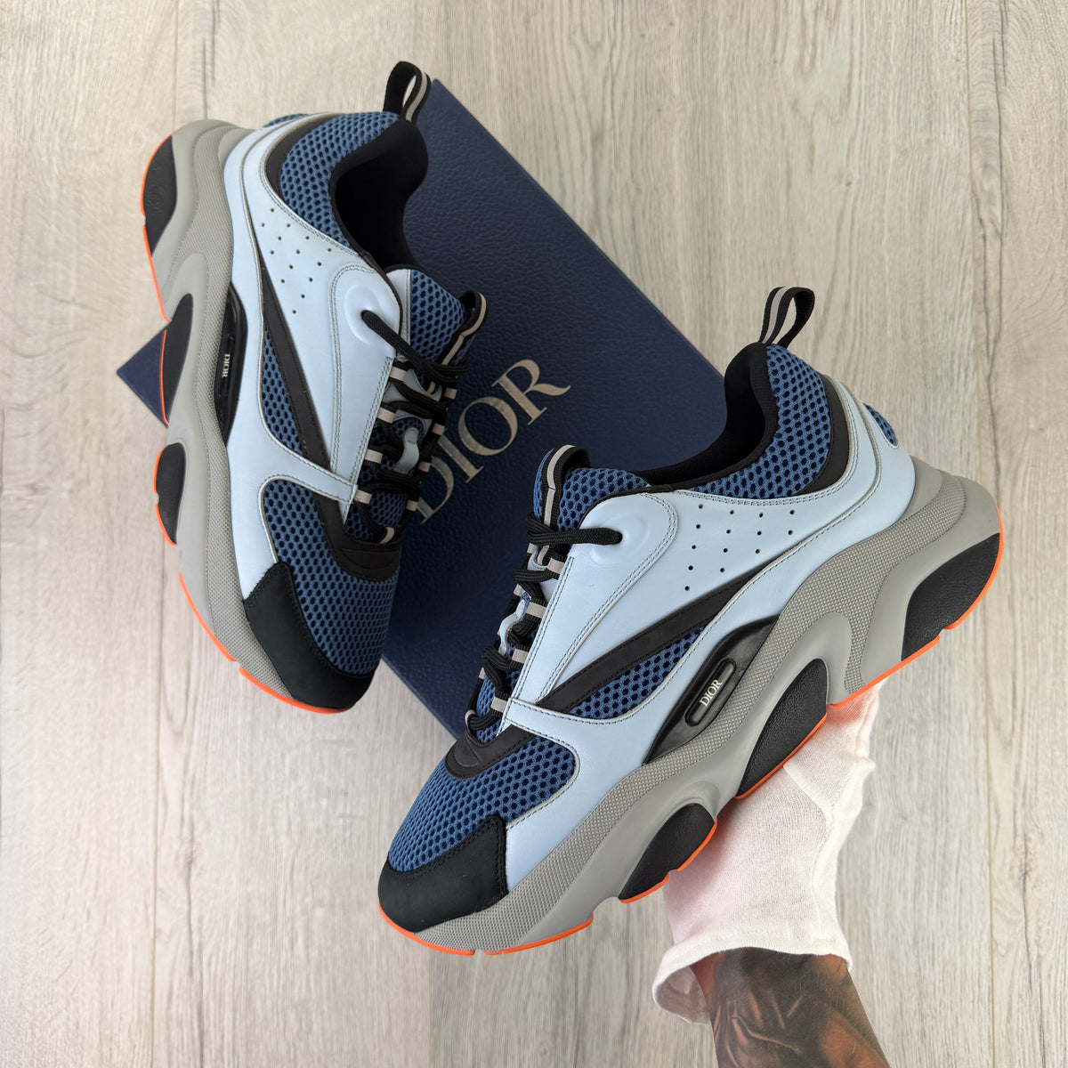 Dior B22 Light Blue Runners Orange Bottom Trainers - 45 (Fit Uk 10/10.5)