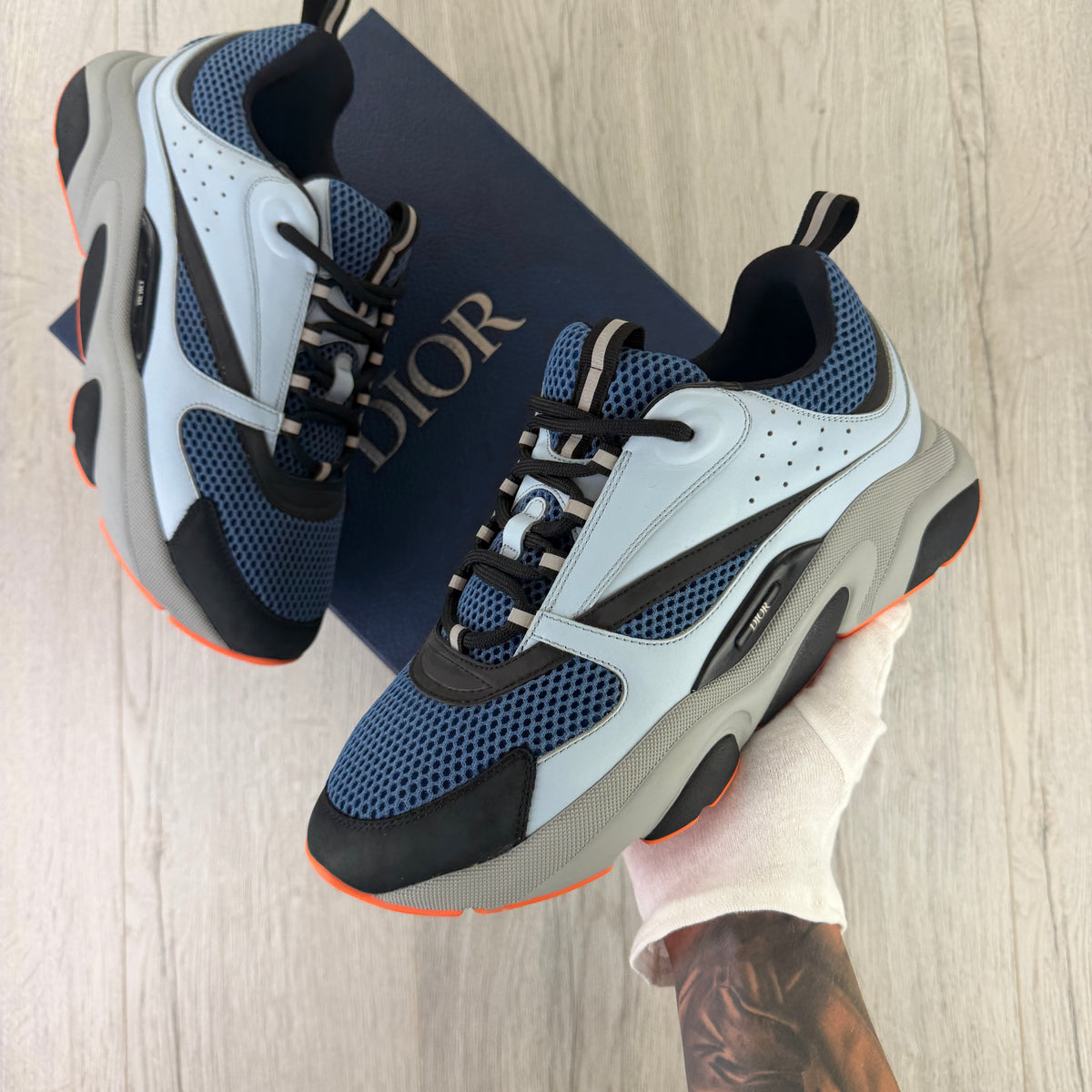 Dior B22 Light Blue Runners Orange Bottom Trainers - 45 (Fit Uk 10/10.5)