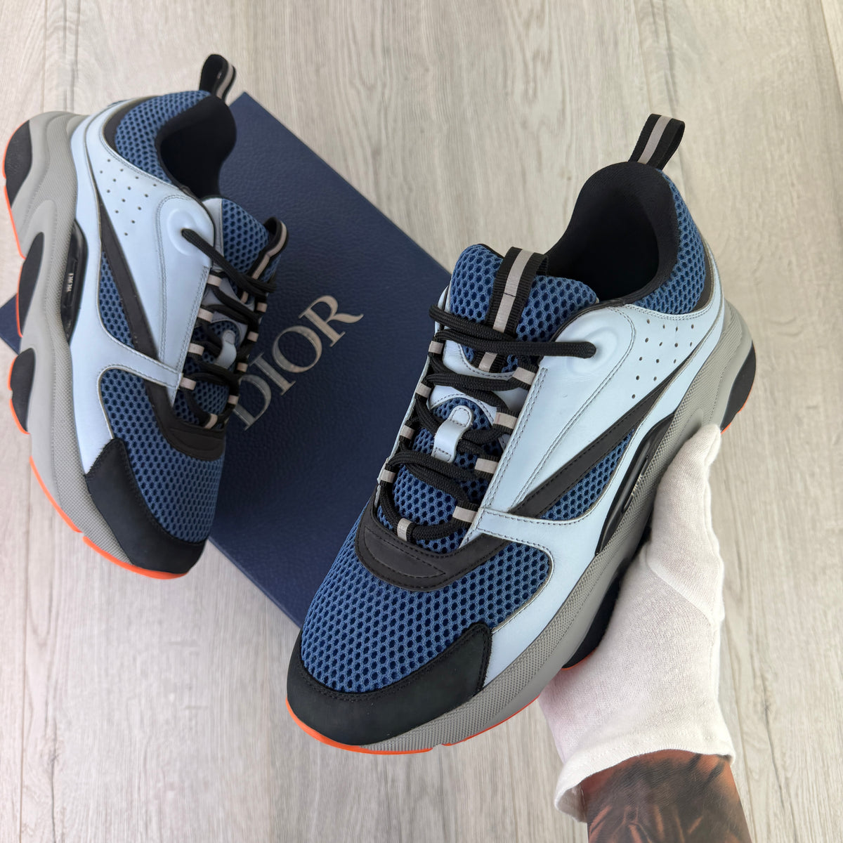 Dior B22 Light Blue Runners Orange Bottom Trainers - 45 (Fit Uk 10/10.5)