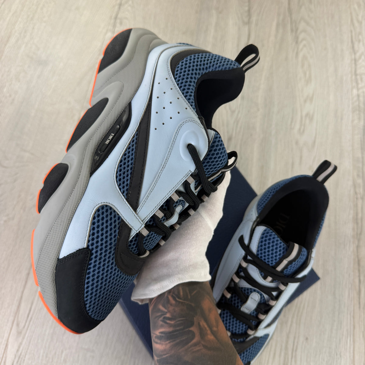 Dior B22 Light Blue Runners Orange Bottom Trainers - 45 (Fit Uk 10/10.5)