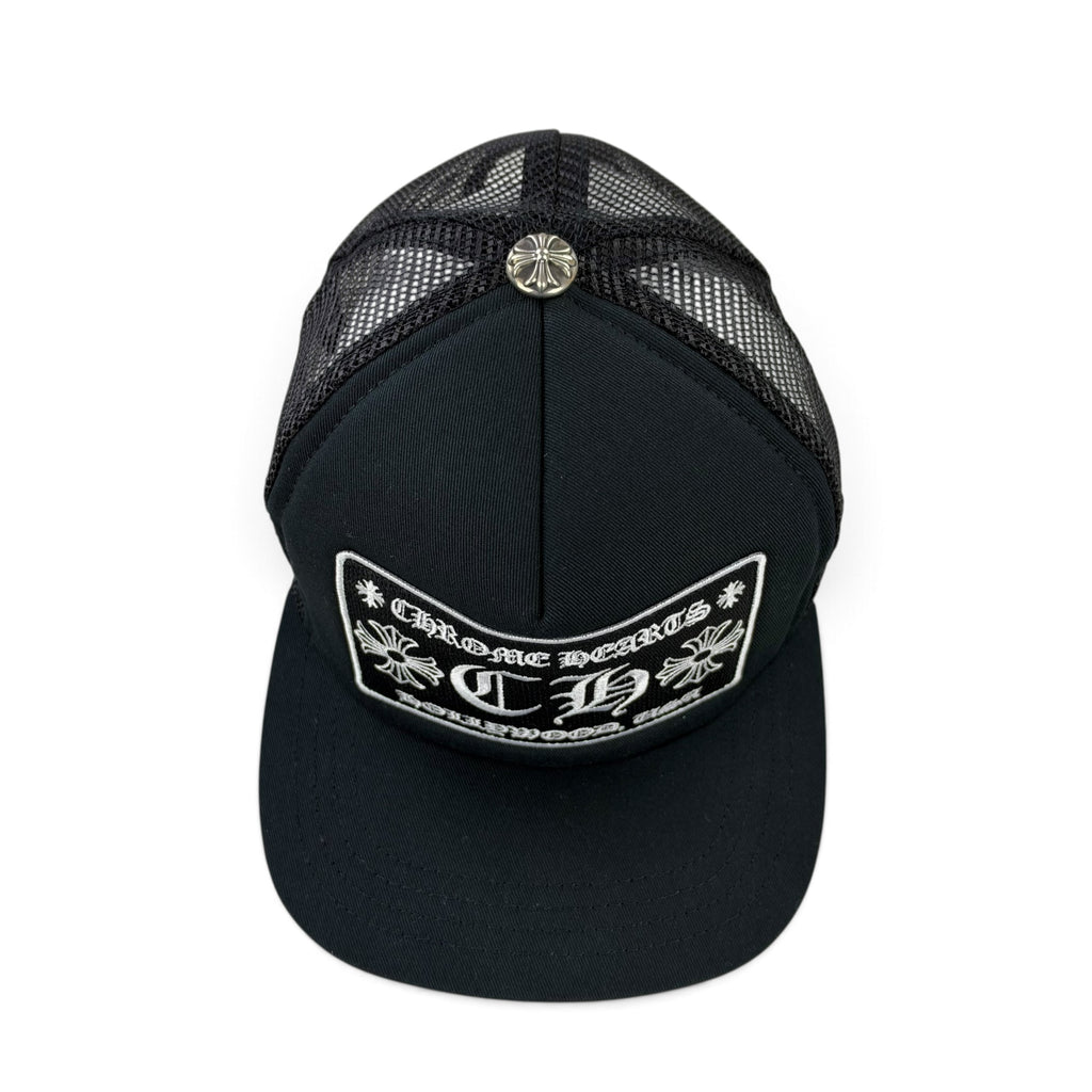 Chrome Hearts Men’s Black CH Hollywood Logo Patch Trucker Cap