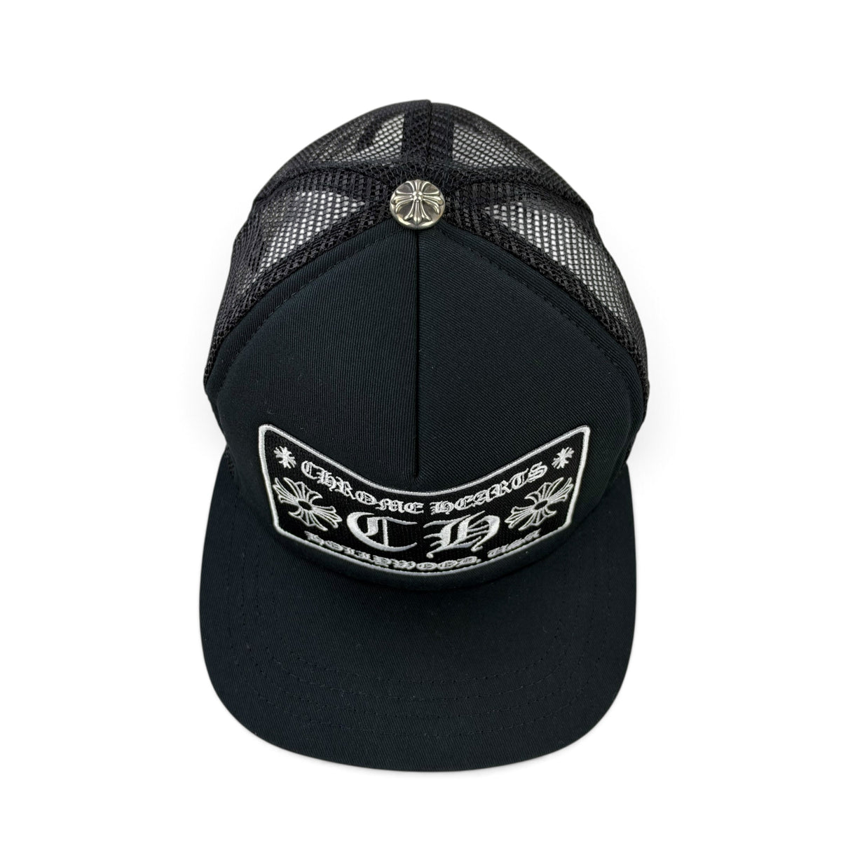 Chrome Hearts Men’s Black CH Hollywood Logo Patch Trucker Cap