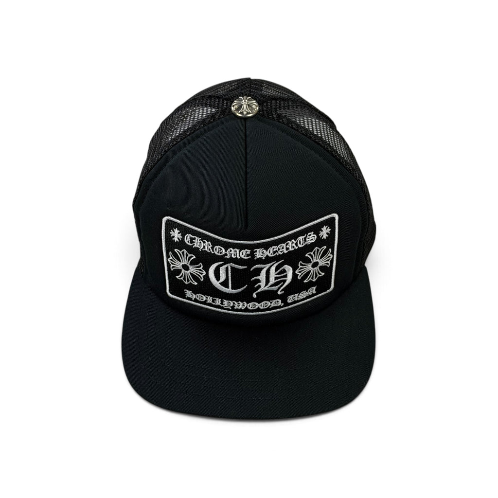 Chrome Hearts Men’s Black CH Hollywood Logo Patch Trucker Cap