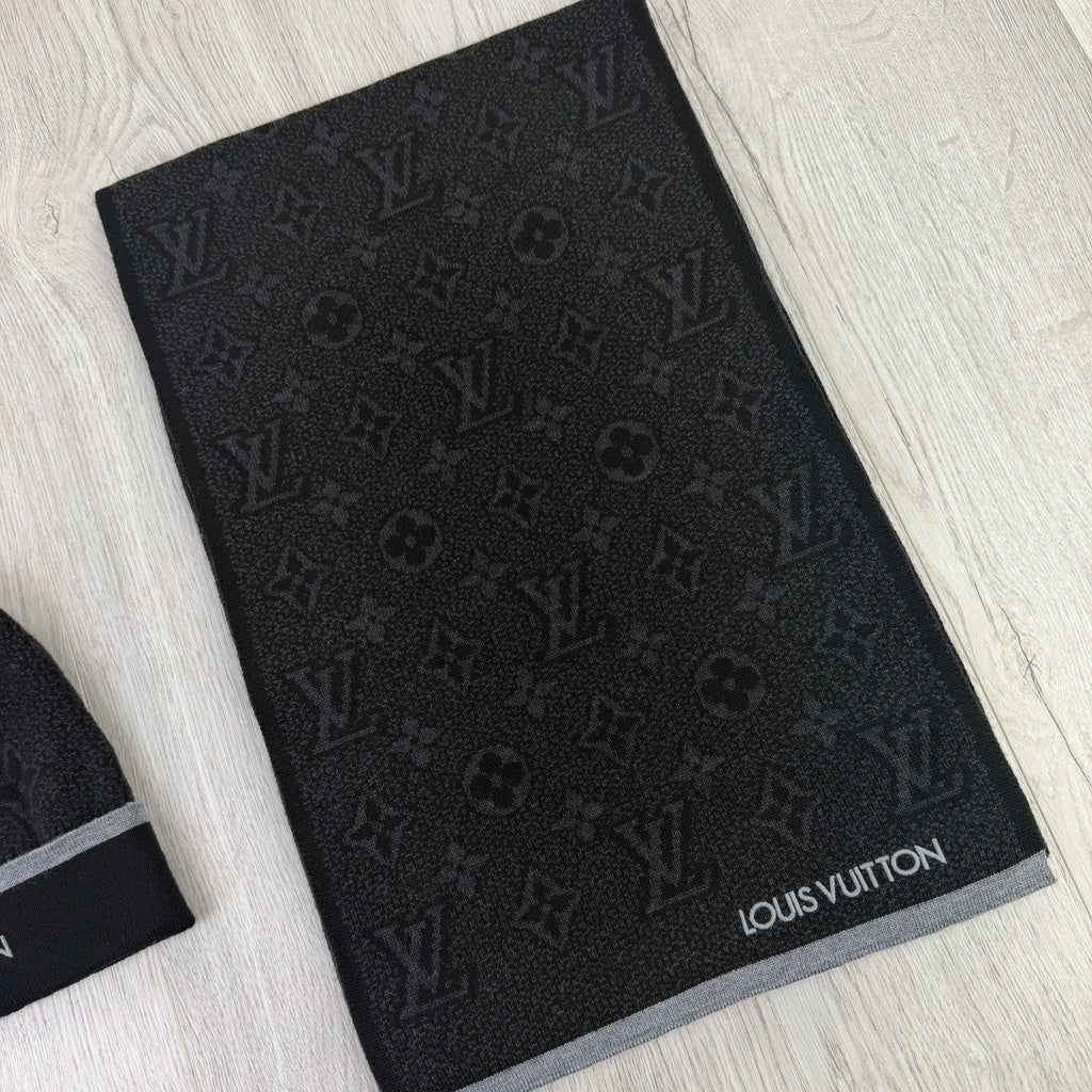 Louis Vuitton Men’s Black Monogram Beanie & Scarf Set