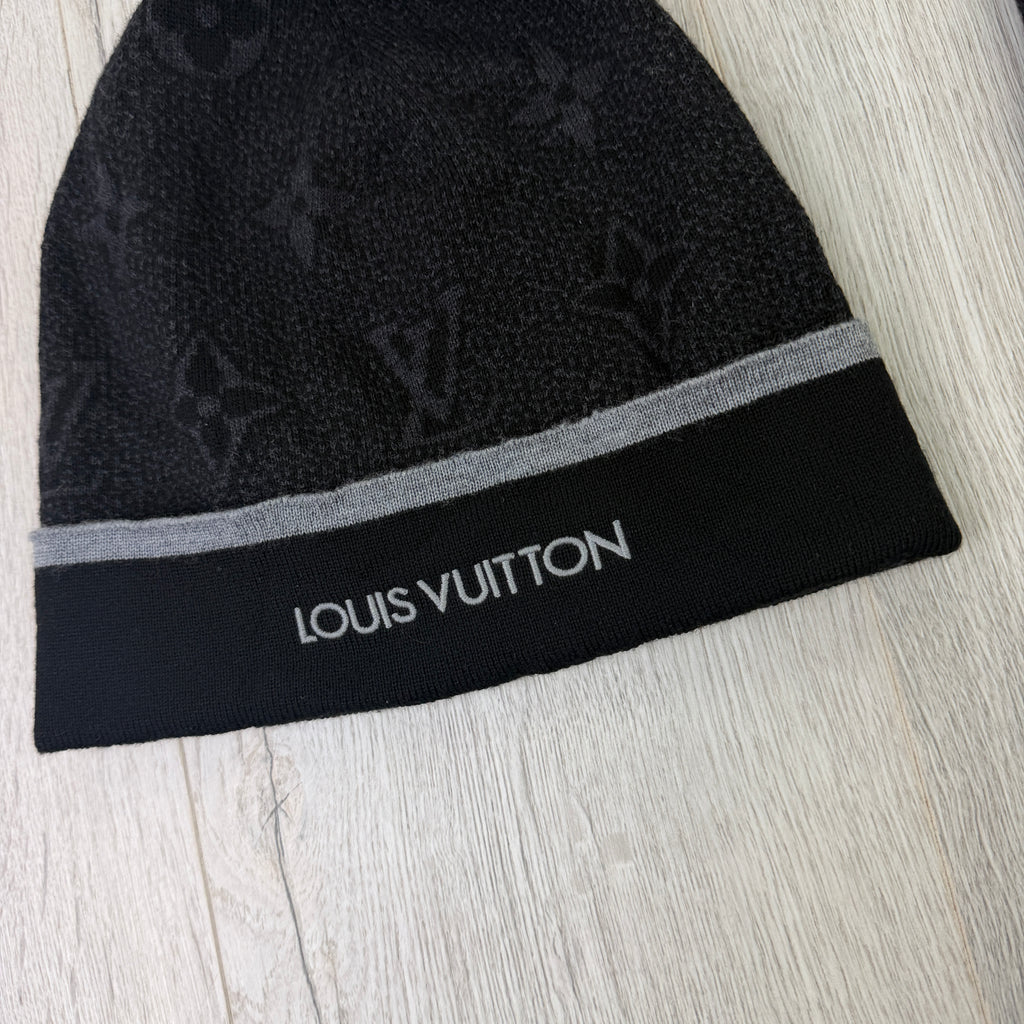 Louis Vuitton Men’s Black Monogram Beanie & Scarf Set