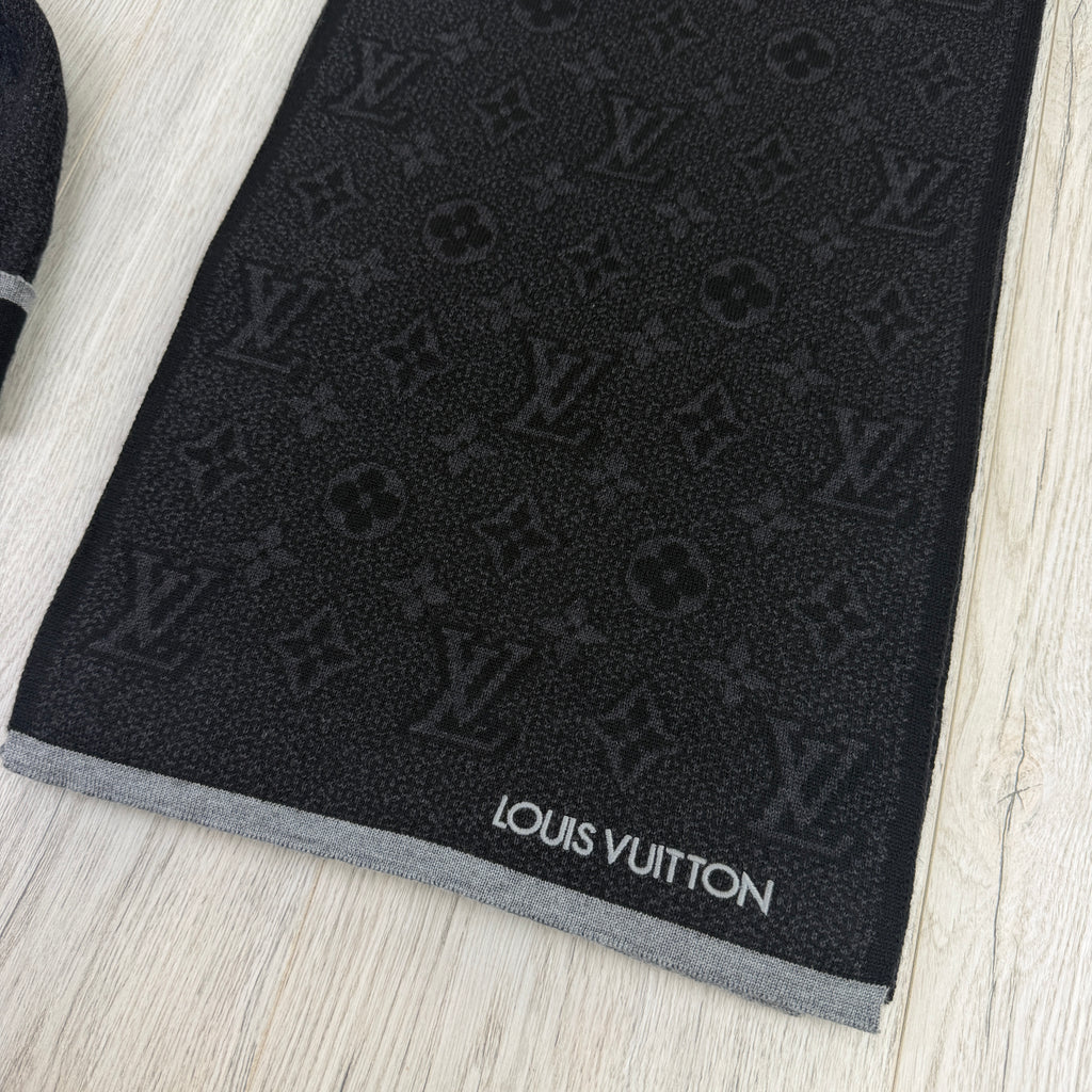 Louis Vuitton Men’s Black Monogram Beanie & Scarf Set