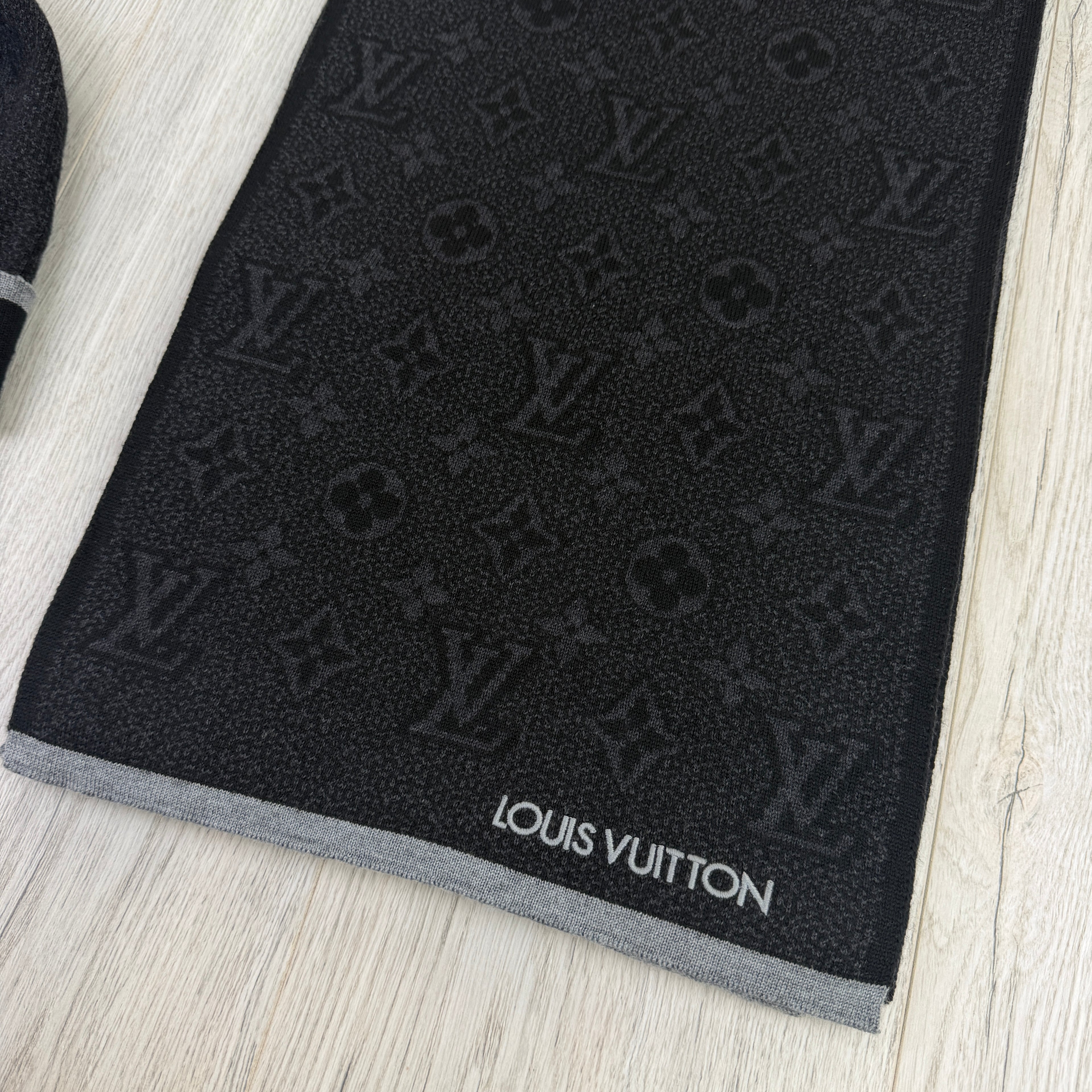 Louis Vuitton Men’s Black Monogram Beanie & Scarf Set
