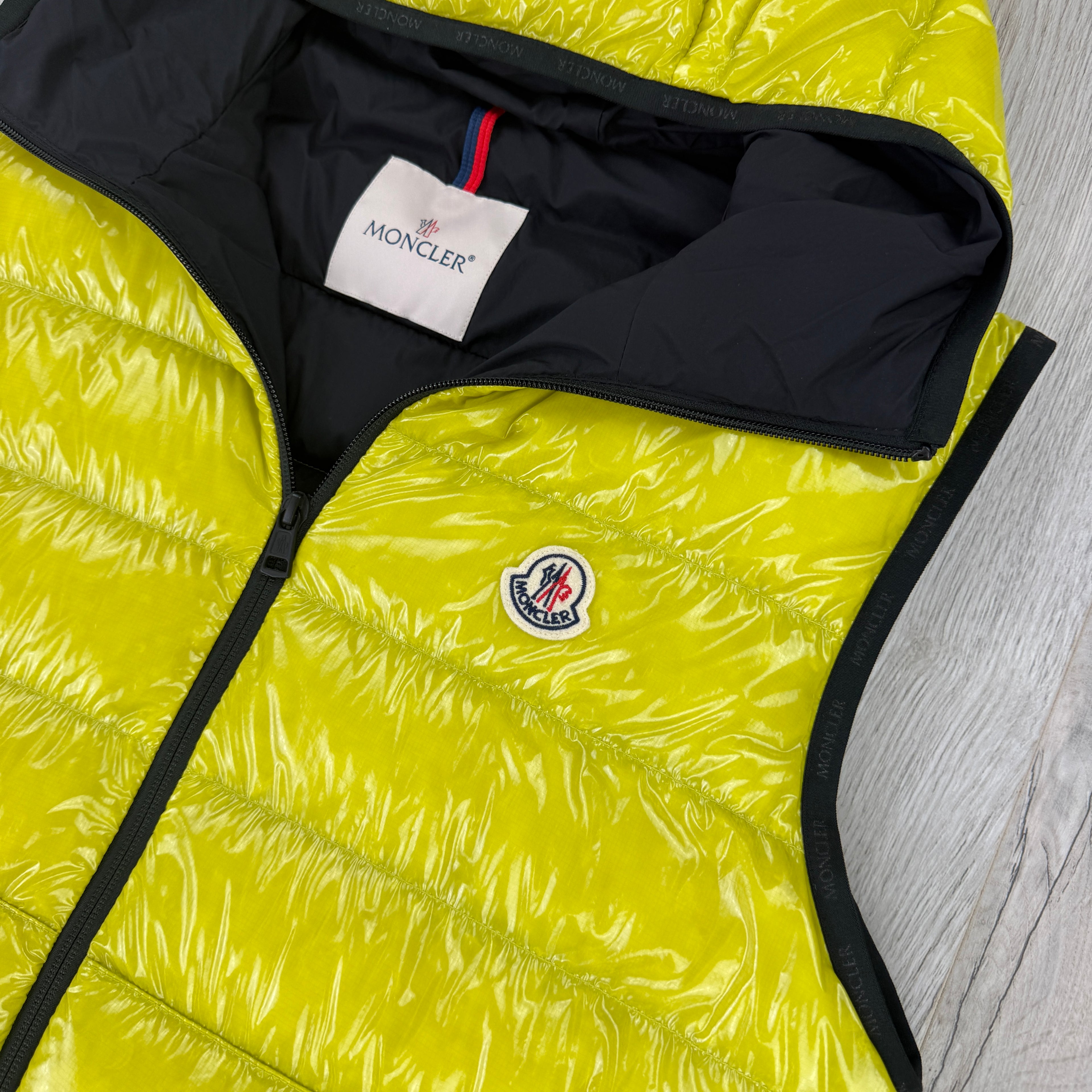Moncler Morellet Men’s Lime Green Lappe Hooded Gilet - Size 3