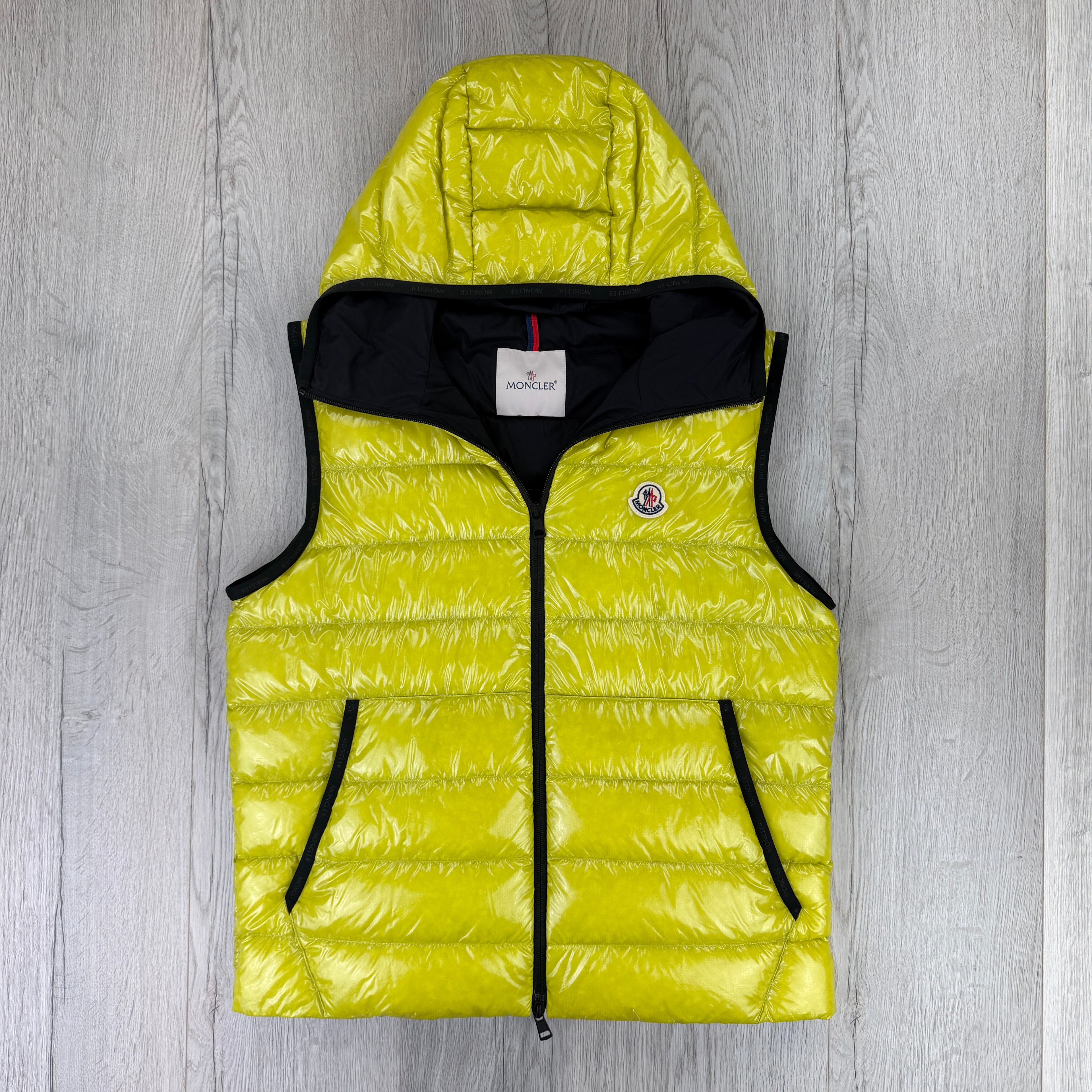 Moncler Morellet Men’s Lime Green Lappe Hooded Gilet - Size 3