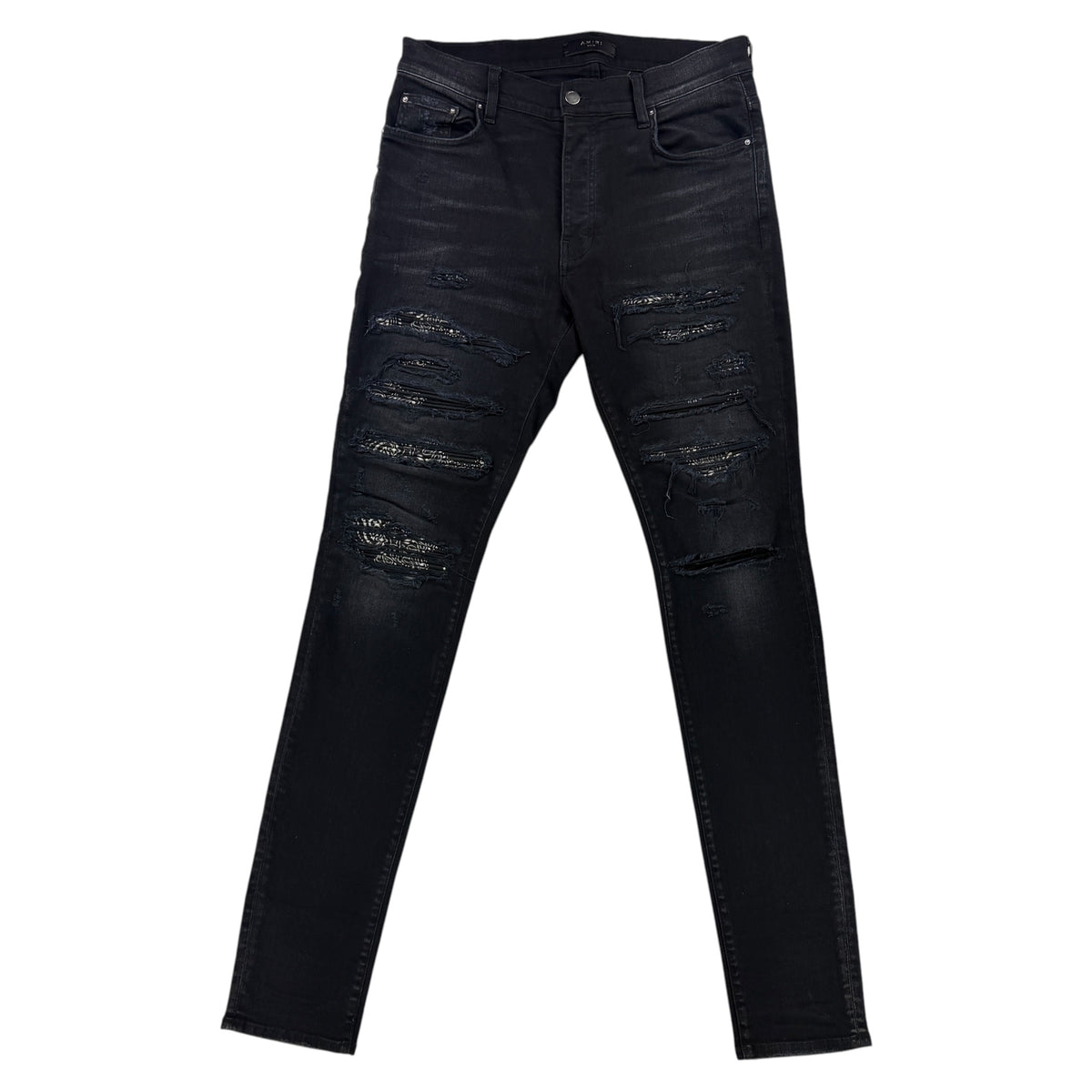 Amiri Men’s Black Distressed MX1 Bandana Ripped Jeans - Uk 33