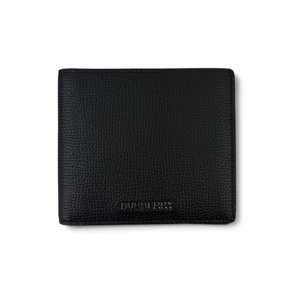 Burberry Men’s Black Leather Bifold Wallet Silver Logo