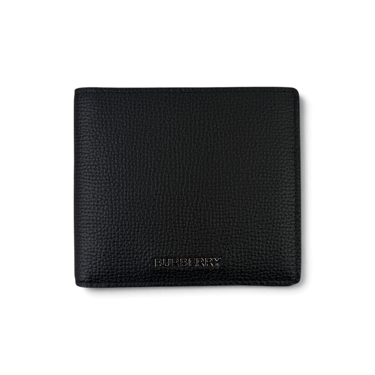 Burberry Men’s Black Leather Bifold Wallet Silver Logo