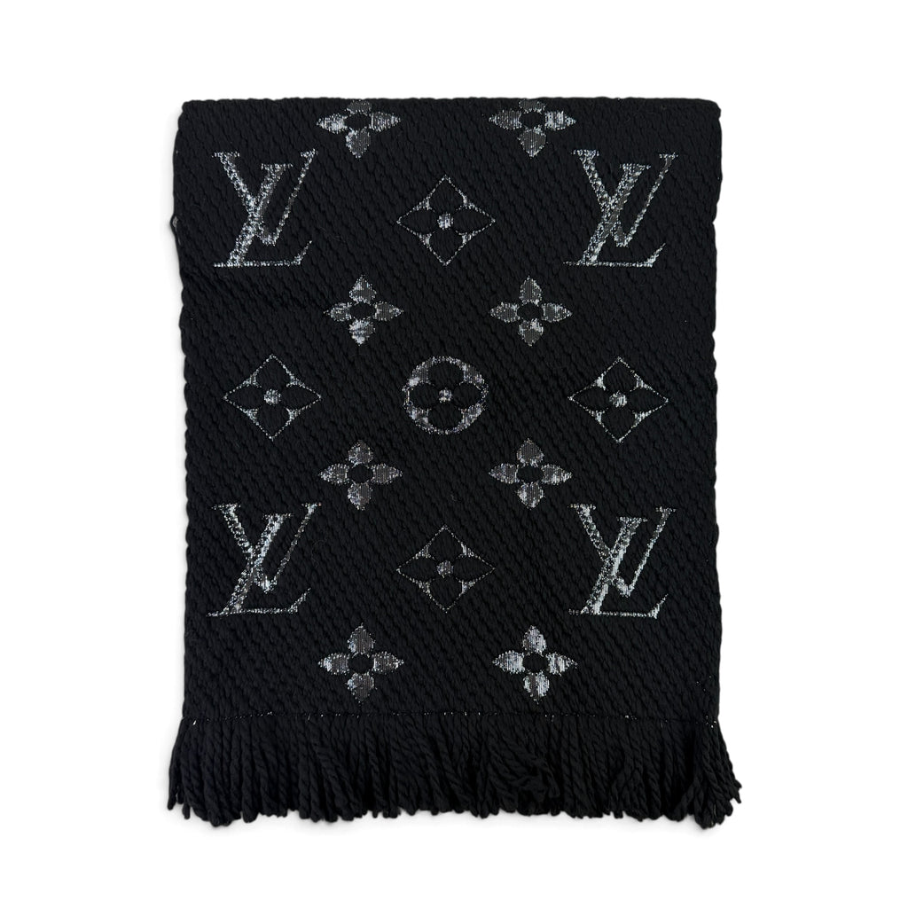 Louis Vuitton Black / Silver Wool & Silk Monogram Scarf