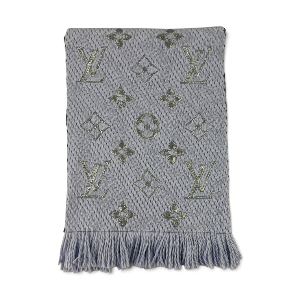 Louis Vuitton Blue / Silver Wool & Silk Monogram Scarf