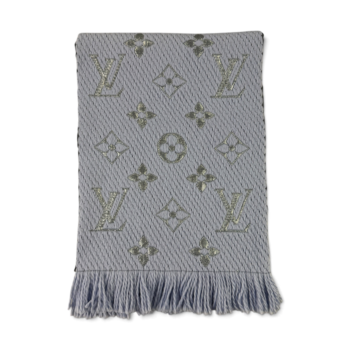 Louis Vuitton Blue / Silver Wool & Silk Monogram Scarf