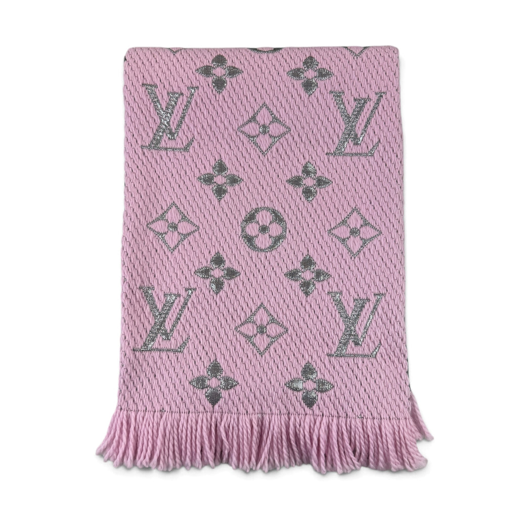 Louis Vuitton Pink / Silver Wool & Silk Monogram Scarf