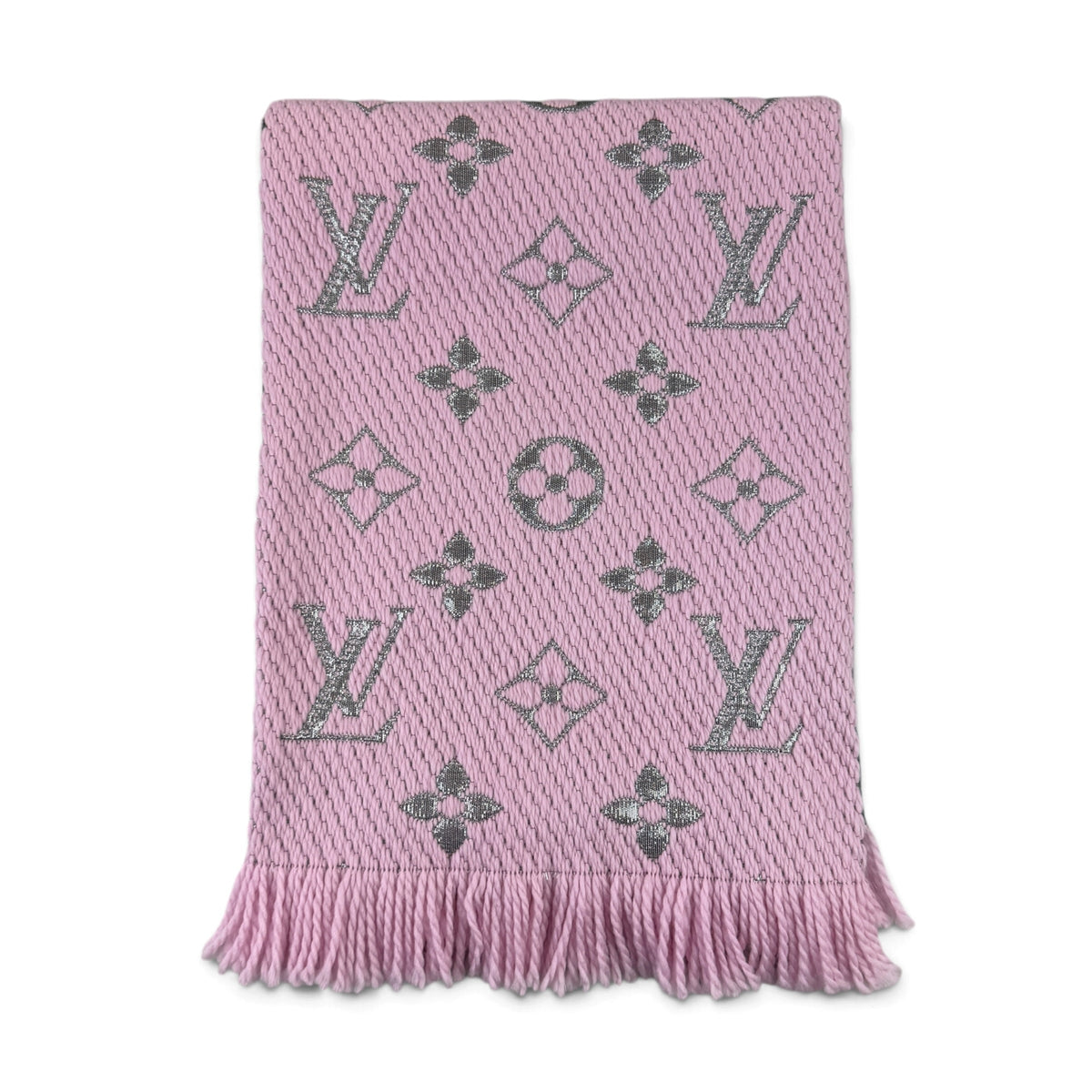 Louis Vuitton Pink / Silver Wool & Silk Monogram Scarf