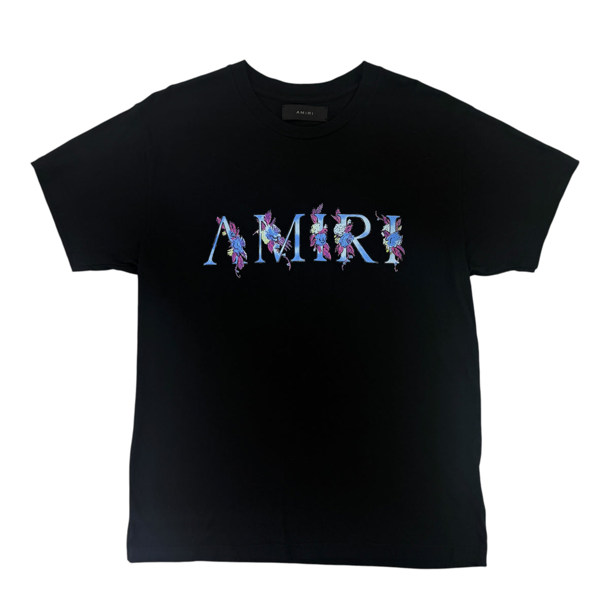 Amiri Men’s Black T-shirt Blue Logo - Medium
