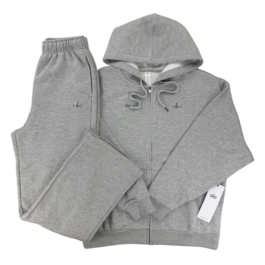 Alo Men’s Grey Zip Up Hoodie & Straight Bottoms Tracksuit