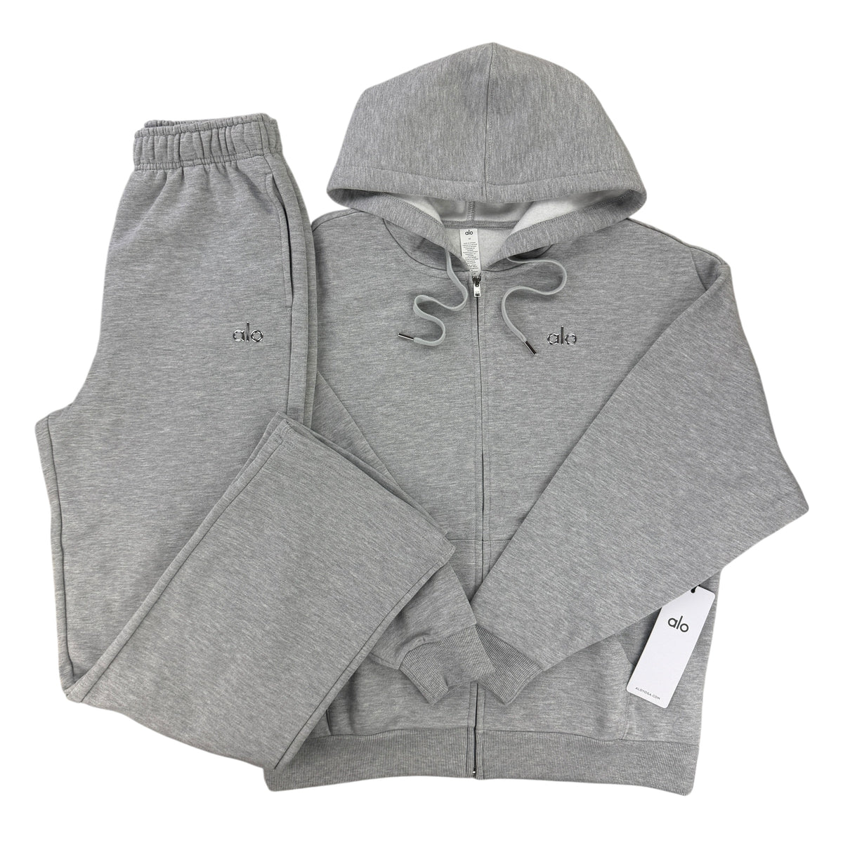 Alo Men’s Grey Zip Up Hoodie & Straight Bottoms Tracksuit
