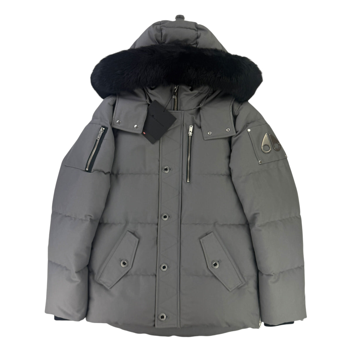 Moose Knuckles Men’s Grey Fur-Trim 3Q Down Jacket - Small