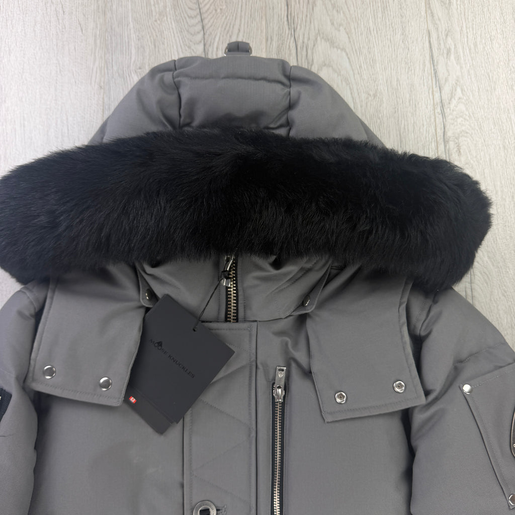Moose Knuckles Men’s Grey Fur-Trim 3Q Down Jacket - Small