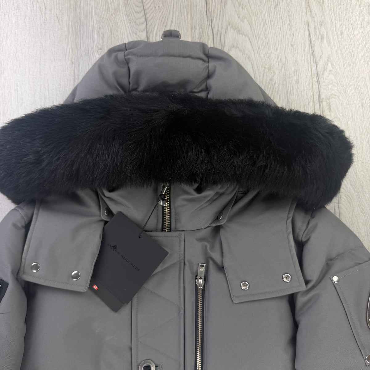 Moose Knuckles Men’s Grey Fur-Trim 3Q Down Jacket - Small