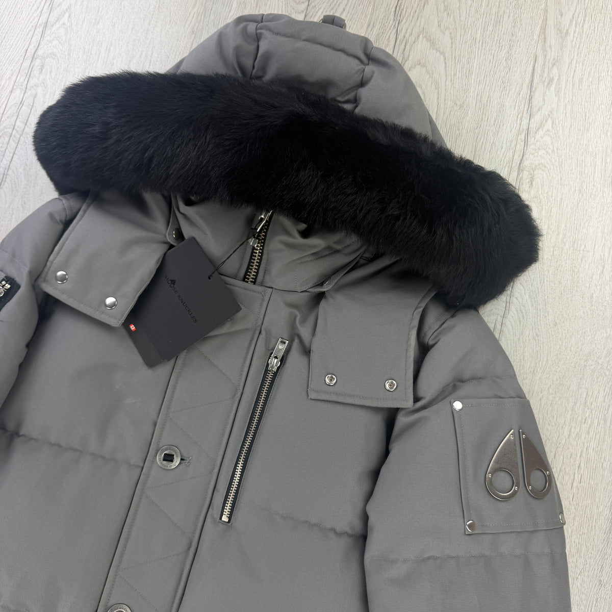 Moose Knuckles Men’s Grey Fur-Trim 3Q Down Jacket - Small
