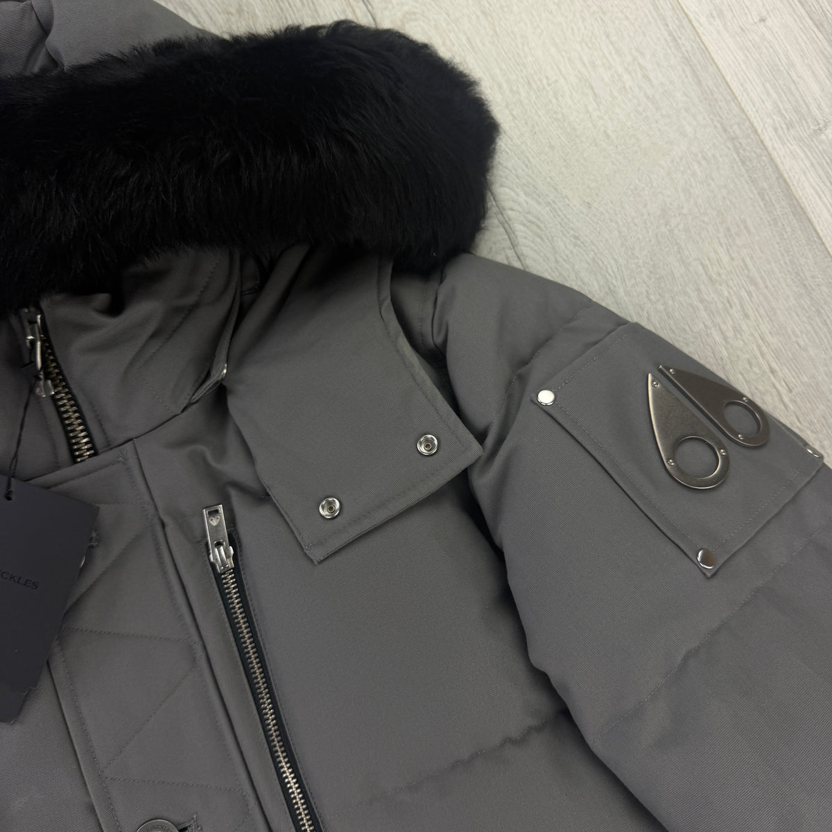 Moose Knuckles Men’s Grey Fur-Trim 3Q Down Jacket - Small