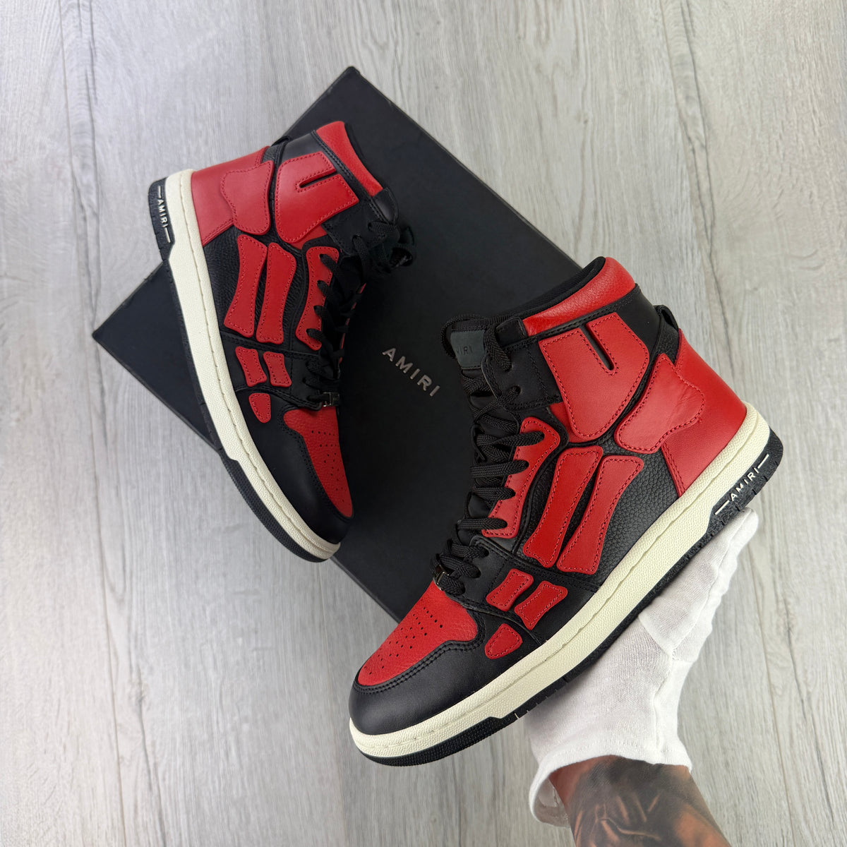 Amiri Men’s Black & Red High Top Bone Runners - Uk 8