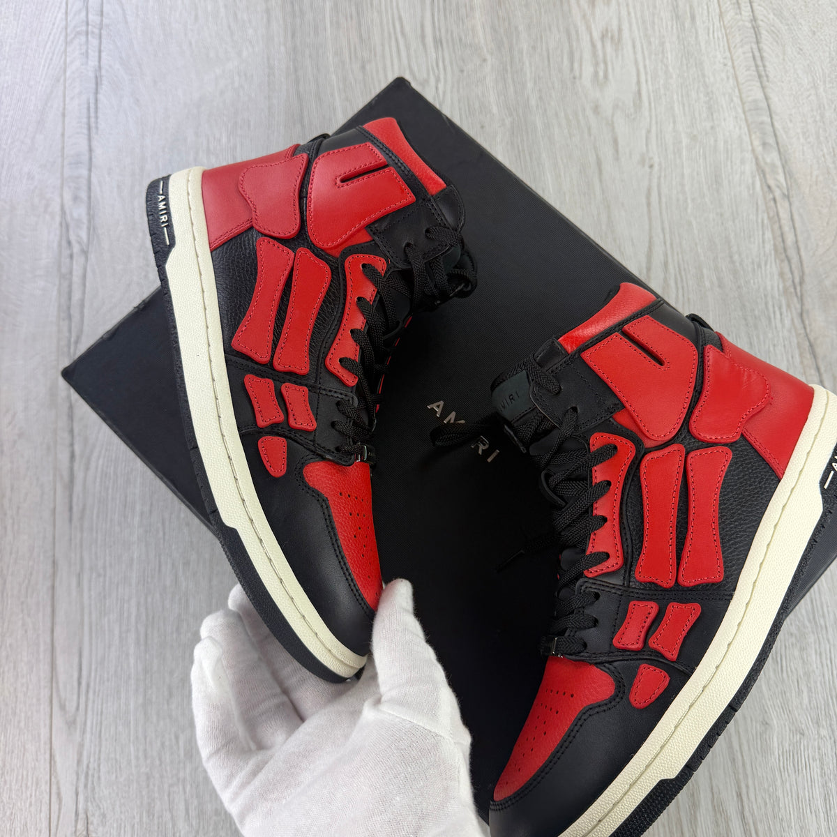 Amiri Men’s Black & Red High Top Bone Runners - Uk 8
