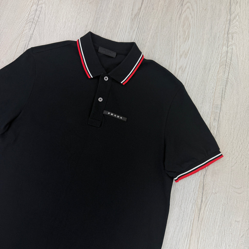 Prada Men’s Red Black Badge Polo - Large Slim